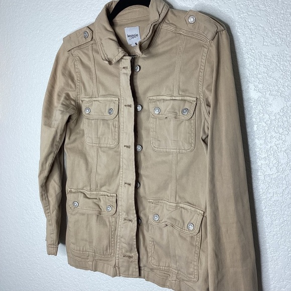KENSIE JEANS SIZE S TAN BEIGE BROWN BLUE MILITARY UTILITY CARGO JACKET FALL WI… - Picture 4 of 10